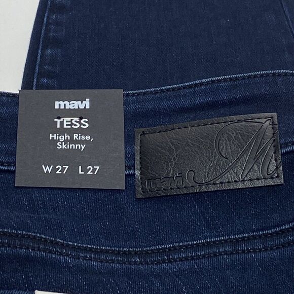 Mavi Tess High Rise Skinny Ankle Dark Wash Blue Jeans Size 27x27 Raw Hem Studded - Picture 10 of 12